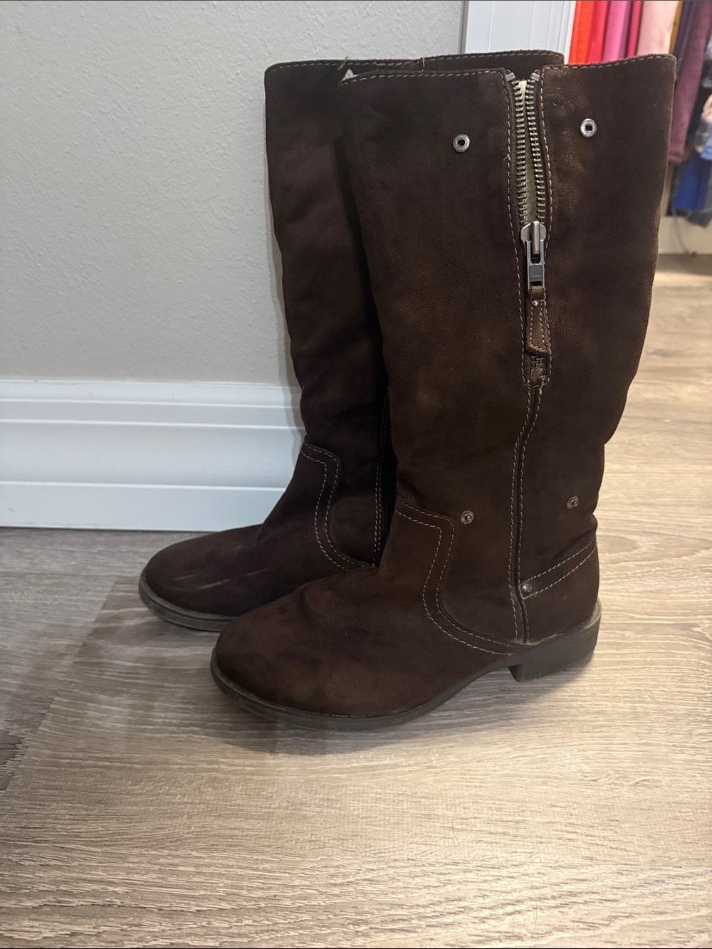 Mossimo Supply Co. Dark Brown Suede Mid-Calf Zip Boots